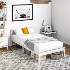 Cadre de lit en bois massif 90x190 cm lit simple avec tête de lit et sommier à lattes solide pour enfants adultes