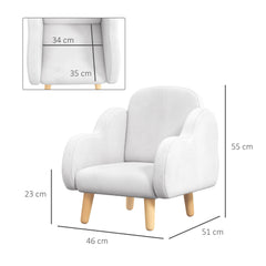 Fauteuil pour enfant design scandinave nuage grand confort avec piètement inclinés et tissu 46 x 51 x 55 cm blanc