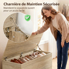 Coffre de rangement, banc de rangement avec couvercle rabattable et charnières de sécurité, 100 x 40 x 40 cm, naturel