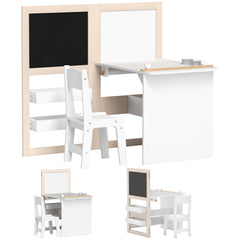 Table enfant avec chaise 3 en 1 avec chevalet pliable étagères de rangement, rouleau de papier - 3 à 8 ans, blanc