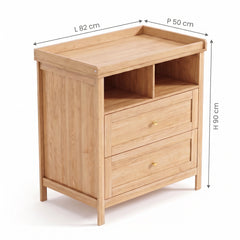 Table à langer bébé en bois – 2 tiroirs, niches et barre amovible – dimensions