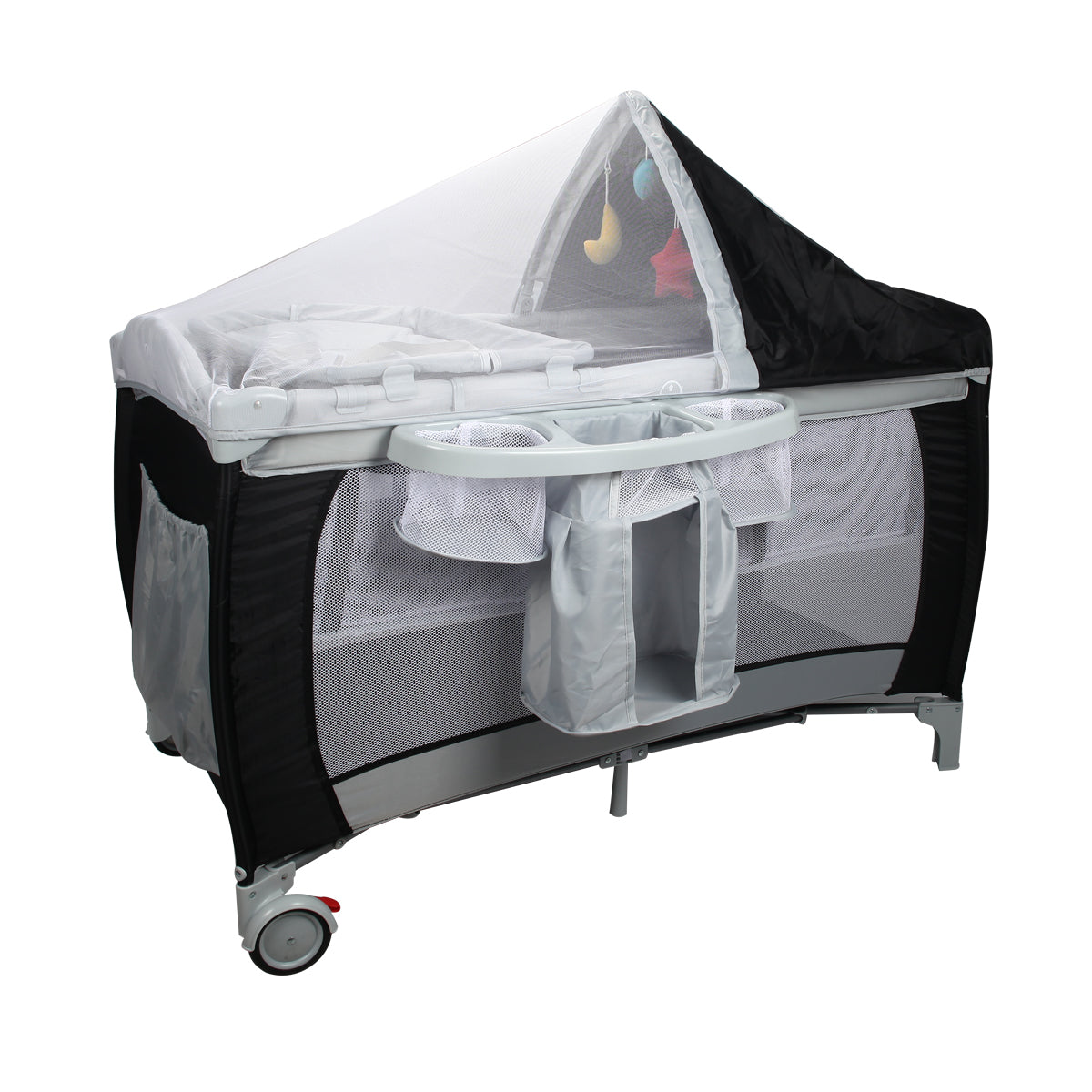 Costway Lit parapluie pour bébé 0-36 mois Lit bébé pliant à roulettes avec accessoires sac de transport, 120 x 60 x 76 cm, Noir