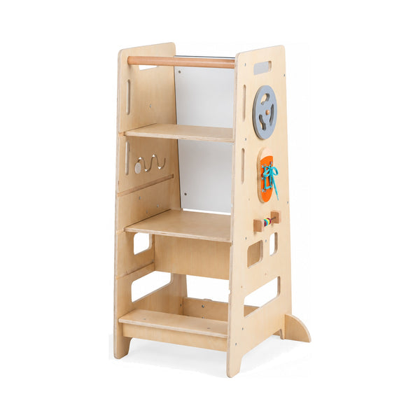 Tour d'observation Montessori 4 en 1 en bois naturel avec jeux d'éveil