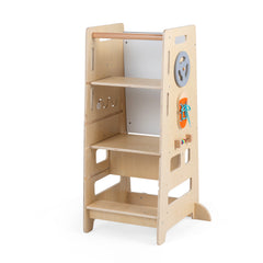 Costway Tour d'Apprentissage Enfant Montessori Tour d'Observation 4-en-1 en Bois avec Plateforme Réglable en Hauteurs pour 3 Ans+ Naturel