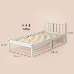 Cadre de lit en bois massif 90x190 cm lit simple avec tête de lit et sommier à lattes solide pour enfants adultes