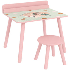 Ensemble table et chaise enfant table pour enfant avec chaise avec porte-livres motifs d'ours pour enfants 3-8 ans rose