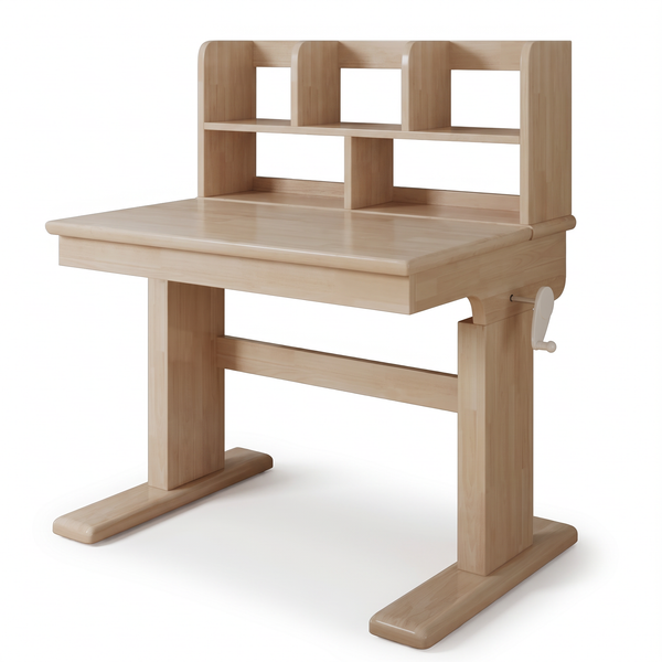 Bureau enfant évolutif en bois massif sur fond blanc