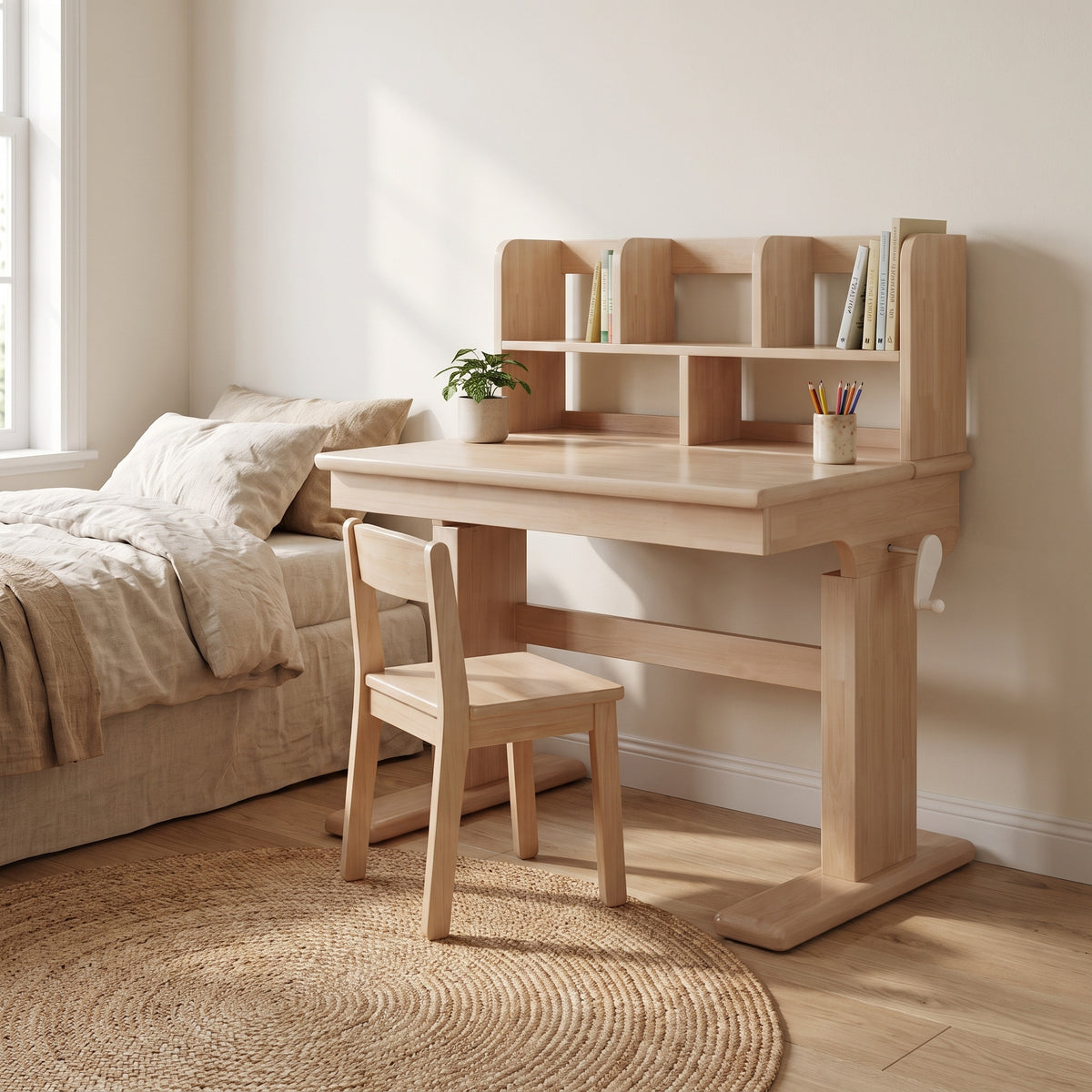 Bureau enfant en bois dans une chambre
