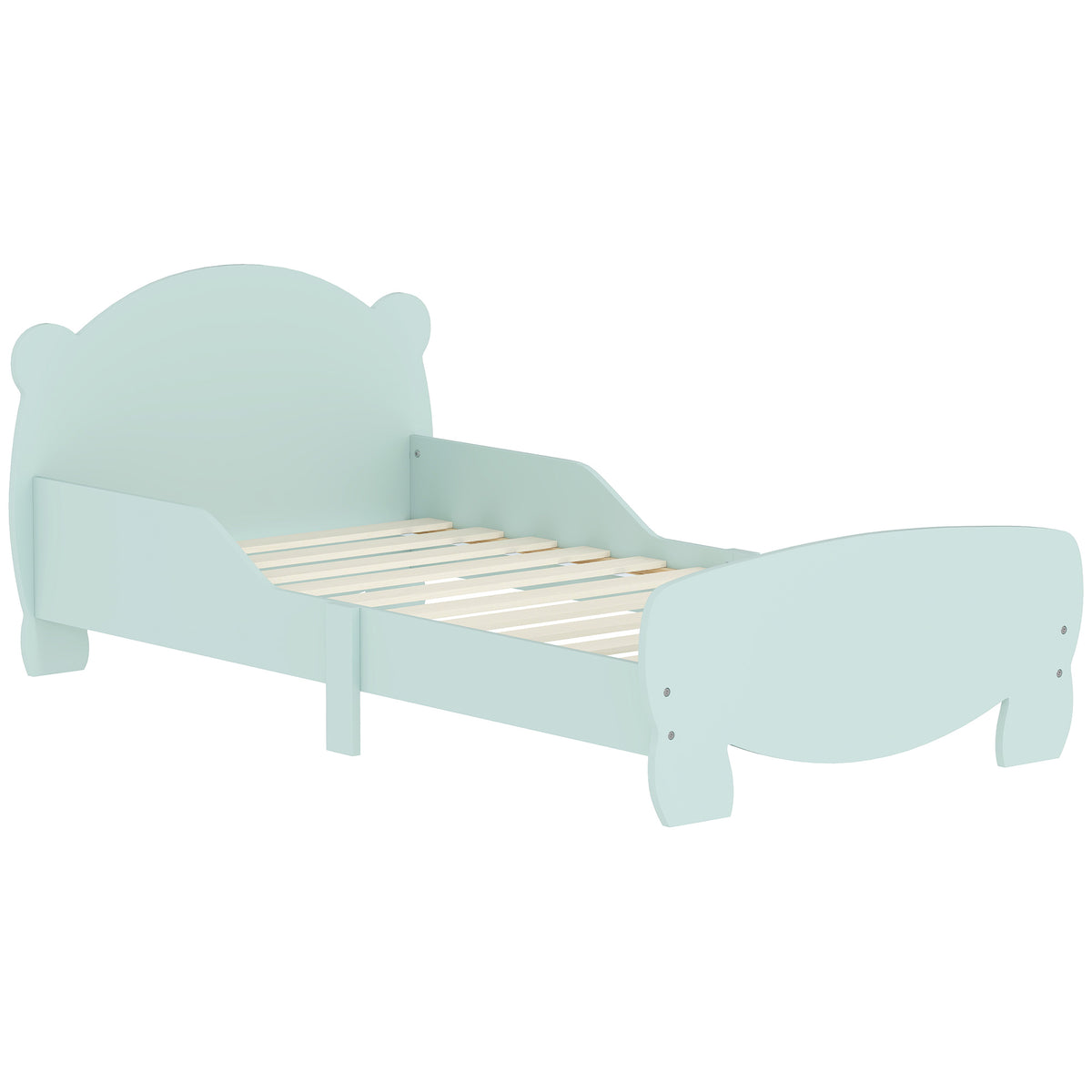 Lit enfant 70x140 cm avec barrières de sécurité thème d'ours pour garçons, filles, âgés de 3 à 6 ans, vert