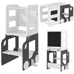 Tour d'observation enfant 4 en 1, tour d'apprentissage, hauts rebords, blanc
