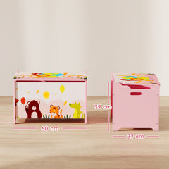 Coffre à jouet enfant coffre de rangement enfant couvercle rabattable motif animal 60 x 37 x 39 cm rose