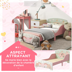 Lit pour enfant 3-6 ans avec barrières de sécurité et motifs dim. 77 x 143 x 60 cm sommier à lattes inclus - rose