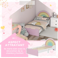 Lit pour enfants de 3 à 6 ans 143 x 74 x 66 cm design arc-en-ciel sommier à lattes inclus chambre moderne rose