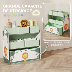 Meuble rangement enfant à 3 niveaux, étagère de rangement pour jouets enfants avec 6 boîtes en tissu amovibles, vert
