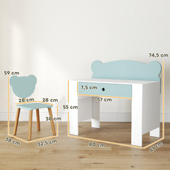 Bureau enfant avec chaise, table enfant et chaise avec tiroir et large plateau, 80 x 41 x 74,5 cm, vert