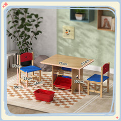 Table enfant avec 2 chaises ensemble table et chaises enfants 3 pièces en bois avec 4 bacs de rangement bois naturel