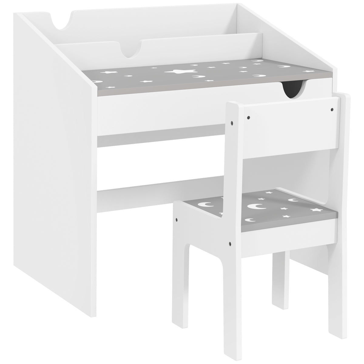 Ensemble Bureau et chaise pour enfants, avec rangement, tiroir coulissant, pour les 3-6 ans, motif étoilé - Gris