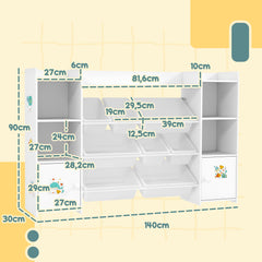 Meuble rangement enfant, étagère de rangement pour jouets enfants avec 8 bacs amovibles, 140 x 30 x 90 cm, blanc