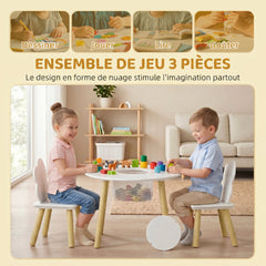 Table enfant avec chaise, ensemble table et 2 chaises en bois avec sac de rangement pour dessiner, jouer, étudier, blanc