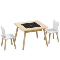 Ensemble 1 table et 2 chaise 3 pièces pour enfants avec plateau réversible espace de rangement bois naturel